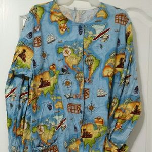 Map design medical scrub jacket